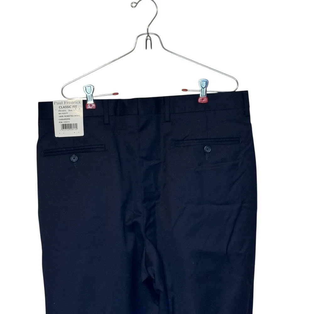 Paul Fredrick Men's Dress Pants Pleated Gabardine Classic Fit Lined Navy 36‎ NWT